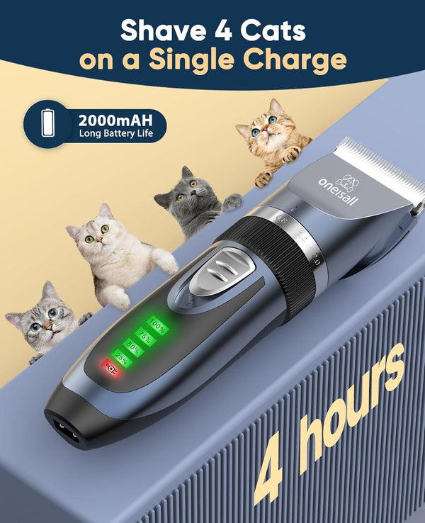 Oneisall Quiet Cat Clippers for Matted Hair & Long Hair, Cat Shaver | Cordless Cat Grooming Kit, LCD Display, 6 Guard Combs, 240-Min Runtime, 2-Speed Low Noise Trimmer for Cats & Small Dogs7