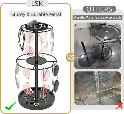 2-Tier Sunglass Organizer, Metal Glasses Stand with Storage Tray, Black | Sunglass Holder with Non-Slip Pad for Tabletop, Desk, Dresser, Hanging up to 9 Pairs Sunlasses/Reading Glasses5