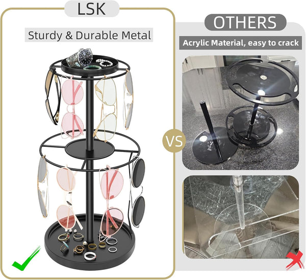 2-Tier Sunglass Organizer, Metal Glasses Stand with Storage Tray, Black | Sunglass Holder with Non-Slip Pad for Tabletop, Desk, Dresser, Hanging up to 9 Pairs Sunlasses/Reading Glasses5