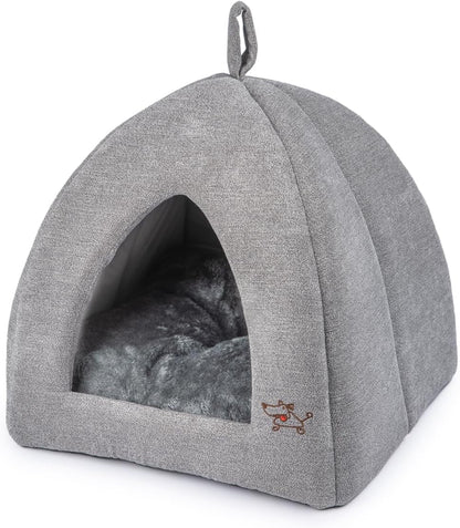 Best Pet Supplies Cat Bed for Indoor Cat, Domed Tent House with Removable Pillow, Covered Cat Cave for Small Dog, Puppies and All Breeds of Cats - Tan, 19 X 19 X H:19"9