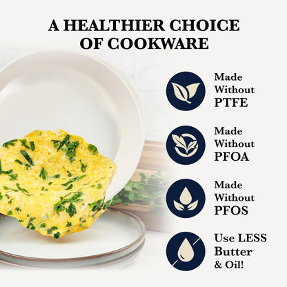 Hammered 15Pcs Ceramic Cookware Set Nonstick, Induction Pots and Pans Set Non Stick with Bakeware Set & Steamer for Cooking, Non Toxic PFOA PFOS Free, Oven & Dishwasher Safe, Cream White6