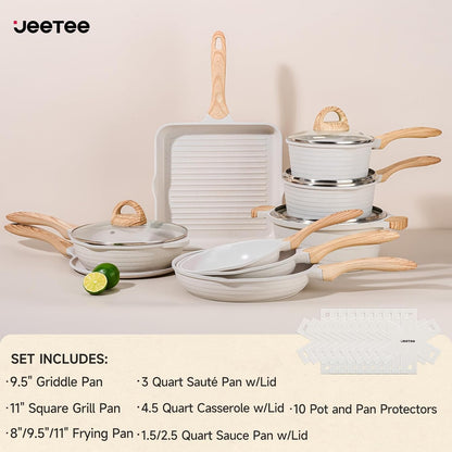 23Pcs Pots and Pans Set Non Stick, White Cookware Sets for Kitchen | Induction Cooking Set W/Frying Pans, Saucepans, Sauté & Griddle & Crepe Pan, Induction Cooking Pots (PFOA/PFAS Free)2