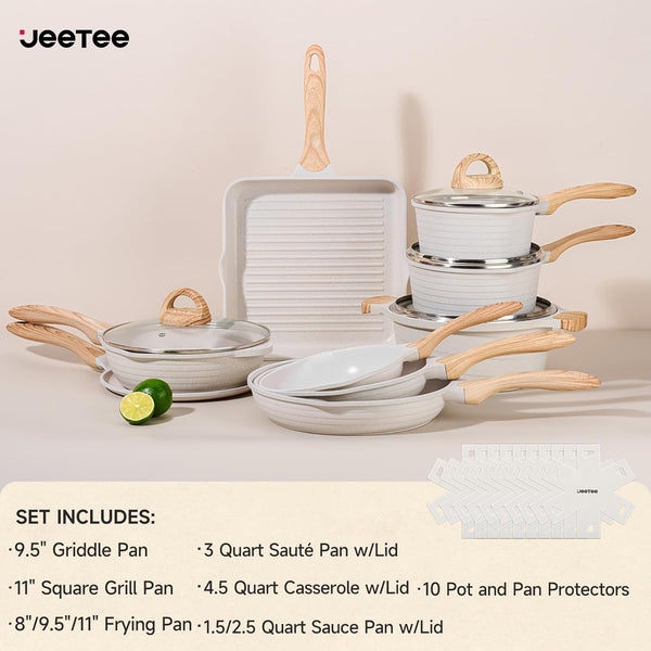 23Pcs Pots and Pans Set Non Stick, White Cookware Sets for Kitchen | Induction Cooking Set W/Frying Pans, Saucepans, Sauté & Griddle & Crepe Pan, Induction Cooking Pots (PFOA/PFAS Free)2