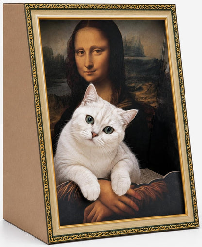 Mona Lisa Cat Bed 3-In-1 Cardboard Cat House with Scratching Pad & Cozy Hideout, Artistic Cat Furniture for Indoor Cats, Decorative Cat Condo for Home Décor Easy Setup, Novelty Gift for Cat Lovers1