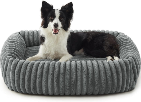 FURTIME Dog Bed for Small Dogs, Cat Beds for Indoor Cats Washable, Orthopedic Rectangle Soft Calming Puppy Bed with Removable Cover, Durable Pet Cuddler with Anti-Slip Bottom, Grey, S (20"X19"X6")12