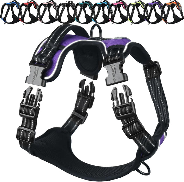 VIVAGLORY No Pull Dog Harness Vest Harness, L, Orange - Patterned | with Handle Front and Back Clip for Training & Pulling, No Pull & Escape Proof Padded Adjustable for Pet Puppy23