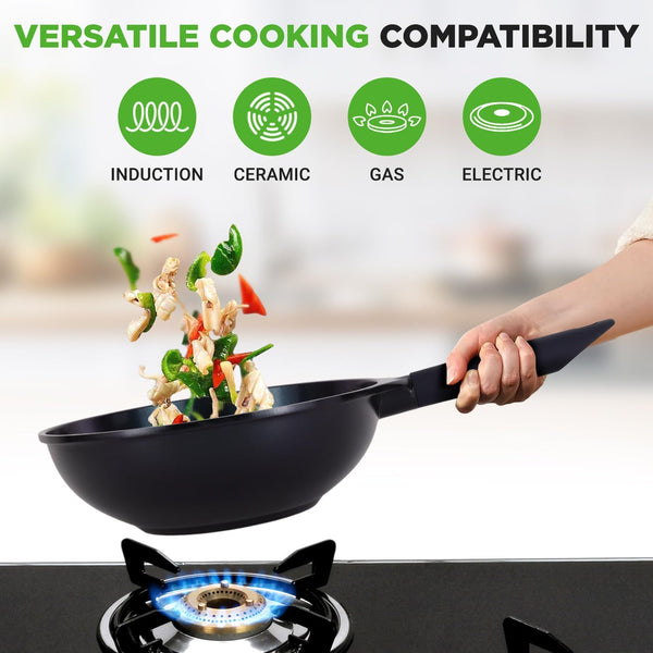 5 Pc Frying Pan Set Non Stick with Wok, Grill and Fish Pan | Ceramic Non Stick Coating, Die-Casting Aluminum, Stain-Resistant, Even Heat, Induction, Gas & Electric Cooktops Compatible3