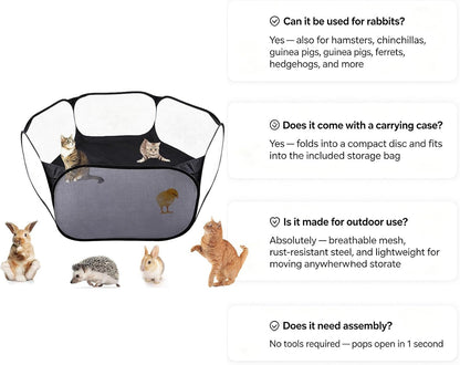 6-Sided Small Animal Playpen, Portable Steel Mesh Tent | for Rabbits, Hamsters, Chinchillas, Hedgehogs. Foldable High-Strength Steel Yard Fence for Indoor & Outdoor Use6