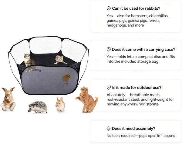6-Sided Small Animal Playpen, Portable Steel Mesh Tent | for Rabbits, Hamsters, Chinchillas, Hedgehogs. Foldable High-Strength Steel Yard Fence for Indoor & Outdoor Use6
