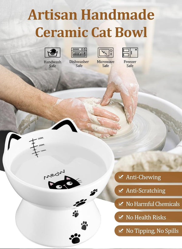 Porcelain Raised Cat Bowl, No Spill Cat Water Bowl with anti Slip Band, Elevated Porcelain Pet Bowl Protect Pet'S Spine, Large Capacity Pet Water Bowl, 15 Oz, Dishwasher Safe | anti Vomiting, Whisker Friendly, Shallow Food Dish and Deep Water Bowl, Anti-Slip Base, Lead&Cadmium-Free, Senior-Pet Access6