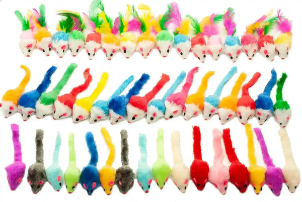 Fashion'S Talk 48-Count Assorted Mice Cat Toys Furry Rattle Mouse Kitten Toy Mini Mice for Indoor Cats Interactive Play Color Varies1