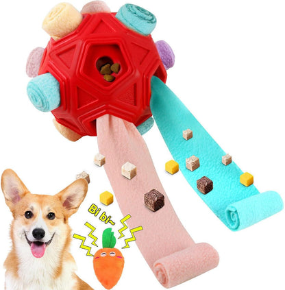 Dog Snuffle Ball-Interactive Puzzle Dog Toys Encourage Natural Foraging Skills Slow Feeder for Training and Stress Relief, Cloth Strip Hiding Food Dog Toys with Squeaky Carrot Toy for Any Size8