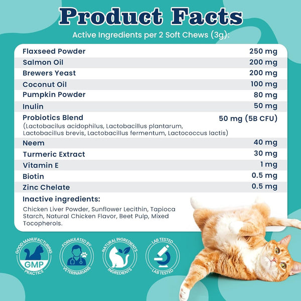 Flea Treatment for Cats-300 Treats Natural Flea and Tick Prevention for Cats Chewable, Itchy Skin &Biting Relief Immune &Gut Health Oral Flea Supplement for Kittens-All Cats Made in USA Chicken Flavor8