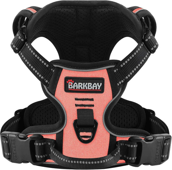 BARKBAY No Pull Pet Harness Dog Harness Adjustable Outdoor Pet Vest 3M Reflective Oxford Material Vest for PINK Dogs Easy Control for Small Medium Large Dogs (L)31