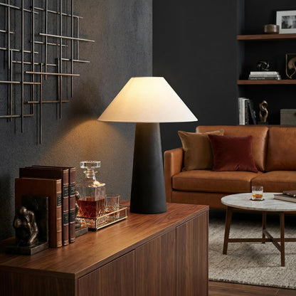 Novogratz X 18" Ceramic Table Lamp, Matte Black, Off-White Tapered Fabric Shade, In-Line Rocker Switch, 5 Ft. Clear Cord, Home Office, Desk, Living Room7