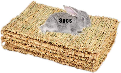 Hamiledyi Grass Mat Woven Bed Mat for Small Animal Bunny Bedding Nest Chew Toy Bed Play Toy for Guinea Pig Parrot Rabbit Hamster Rat(Pack of 3)1