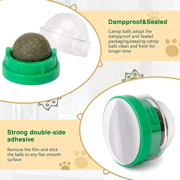 3 Pack Catnip Balls, Catnip Ball for Cats Wall, Edible Kitty Toys for Cats Lick, Safe Healthy Kitten Chew Toys, Teeth Cleaning Dental Cat Toys, Cat Wall Treats (1, Green)5