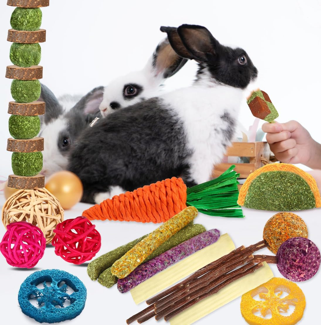 yixund-rabbit-guinea-pig-toys-natural-timothy-hay-apple-wood-sticks-for-teeth-care-handmade-for-hamster-bunny-chinchilla-27-pcs
