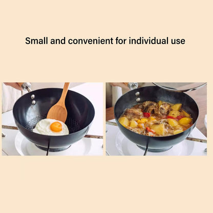 Carbon Steel Wok Stir - Fry Pans Set with Lid Chinese Wok Even Heating Thick Coated Multifunctional Iron Pot with Convenient Handle for Daily Home Cooking (20Cm)6