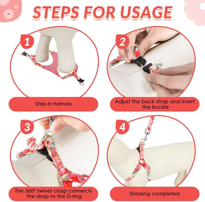Lukovee No Pull Puppy Harness and Leash Set - Adjustable Lightweight Soft Suede Pet Harness Vest, with Snap Buckle & 51In Leash for Small Medium Dogs (Pink Rose, XXS)6