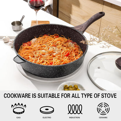 Nonstick Deep Frying Pan with Lid, 12 Inch Large Skillet, 5 Qt Non Stick Saute Pan for Cooking, Healthy Induction Cookware, PFOA Free | Large Skillet, 5 Qt, Saute Pan, Healthy Coating, Induction, PFOA Free3