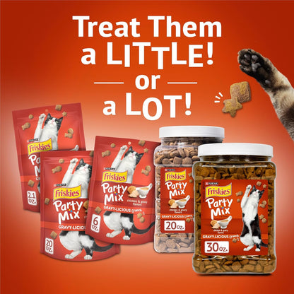Purina Friskies Party Mix Gravy-Licious Crunch Chicken and Gravy Flavors Cat Treats - 30 Oz Canister10