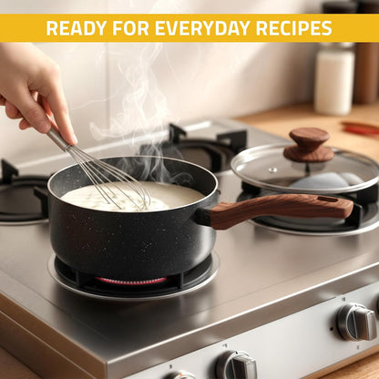 Granite Pots and Pans Cookware Set 8 Piece Pfoa-Free | 1 Qt 2 Qt 3 Qt Sauce Pan with Lids, 11 Inch 8 Inch Frying Pan, Induction Compatible, Non-Stick Coating, Durable Cookware5