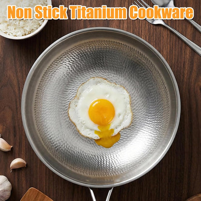 Titanium Hammered Wok, Pure, 2026 Upgrade Frying Pans Nonstick, Non-Stick Wok,Durable Scratch-Resistant Titanium Pans for Cooking, Compatible with All Cooktops,12.6In5