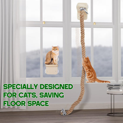 Weysat Cat Climbing Rope 2 Pcs Window Perch with 59.1 Inch Climbing Rope Wall Mounted Cat Tree Tower Toy with Scratching Post Kitten Ladder Jumping Platform Wall Steps for Playing and Rest6