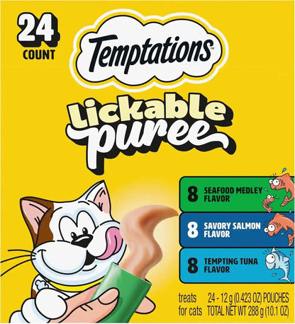 Temptations Creamy Puree Squeezable Lickable Cat Treats, Wet Cat Treats with Salmon, 0.42 Oz. Tubes, 24 Count - Packaging May Vary31
