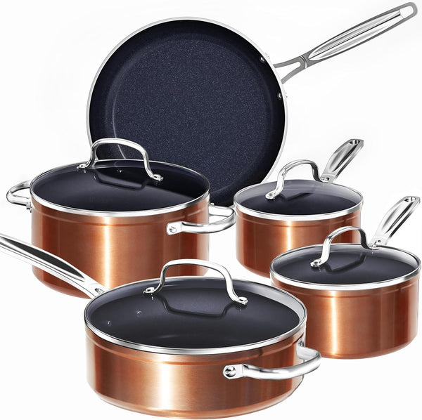 9Pc Cookware Set Healthy Duralon Blue Ceramic Nonstick Coated | Diamond Infused Scratch-Resistant, PFAS Free, Oven Safe, Induction Ready, Evenly Heats, Tempered Glass Lids, Stay-Cool Handle1