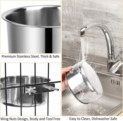 Dog Crate Water Bowl, 2 Pcs Stainless Steel Large Dog Bowls 40Oz & 60Oz, Durable Anti-Spill Pet Metal Bowls for Cage Kennel Crate, Hanging Water/Food Bowl for Medium & Large Dogs4