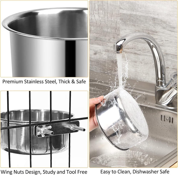 Dog Crate Water Bowl, 2 Pcs Stainless Steel Large Dog Bowls 40Oz & 60Oz, Durable Anti-Spill Pet Metal Bowls for Cage Kennel Crate, Hanging Water/Food Bowl for Medium & Large Dogs4