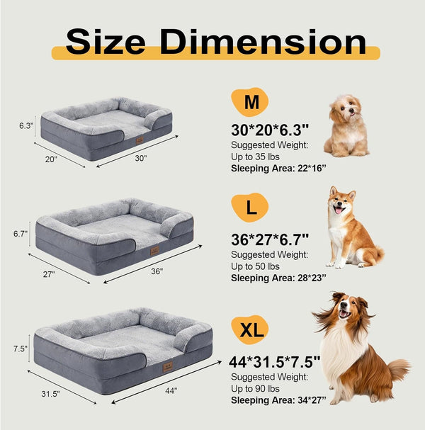 Orthopedic Dog Bed for Medium Dogs - Gel Memory Foam Pet Bed with Waterproof & Washable Cover, Contoured Bolster Design for Dogs & Cats (Grey, 30.0" L X 20.0" W X 6.3" Th)3