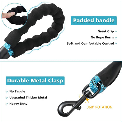 Rttochfy Rope Dog Leash 2/4/5/6/8/10 FT with Comfortable Padded Handle and Highly Reflective Threads for Small Medium and Large Dogs Heavy Duty (1/2"-5 FT, Blue)3