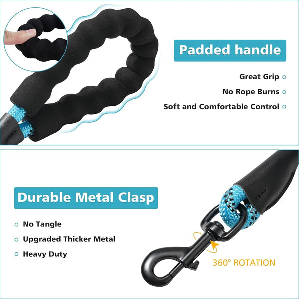 Rttochfy Rope Dog Leash 2/4/5/6/8/10 FT with Comfortable Padded Handle and Highly Reflective Threads for Small Medium and Large Dogs Heavy Duty (1/2"-5 FT, Blue)3