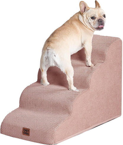 EHEYCIGA Curved Dog Stairs Ramp for 5-Step High Beds, 22.6" H Dog Steps | 33D Density of Pure Foam, for Small Dogs and Cats, Pet Stairs for High Bed Climbing, Non-Slip Balanced Pet Step Indoor, Grey47