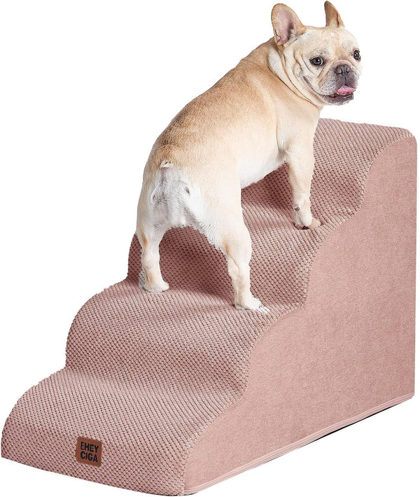 EHEYCIGA Curved Dog Stairs Ramp for 5-Step High Beds, 22.6" H Dog Steps | 33D Density of Pure Foam, for Small Dogs and Cats, Pet Stairs for High Bed Climbing, Non-Slip Balanced Pet Step Indoor, Grey47