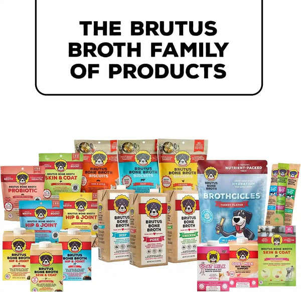 Brutus Beef Bone Broth for Dogs - All Natural Dog Bone Broth with Liquidchondroitin Glucosamine & Turmeric - Human Grade Dog Food Toppers for Picky Eaters - Tasty & Nutritious 16.9Oz (Pack of 6)9