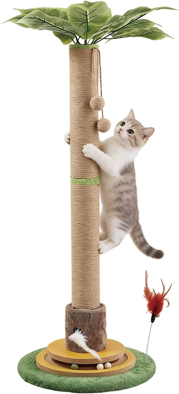 44" Tall Palm Tree Cat Scratching Post with Sisal Rope,Dangling Balls,Natural Healthy Catnip Balls,Cat Toy Mouse Hole,Interactive Wooden Ball & Cats Wand for Indoor Cats Adults and Kitten1