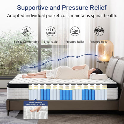 12 Inch Queen New Hybrid Mattress, Medium Firm, Reinforced Edge | Reinforced Edges Add Stability, While Memory Foam and Pocket Coils Relieve Pressure5