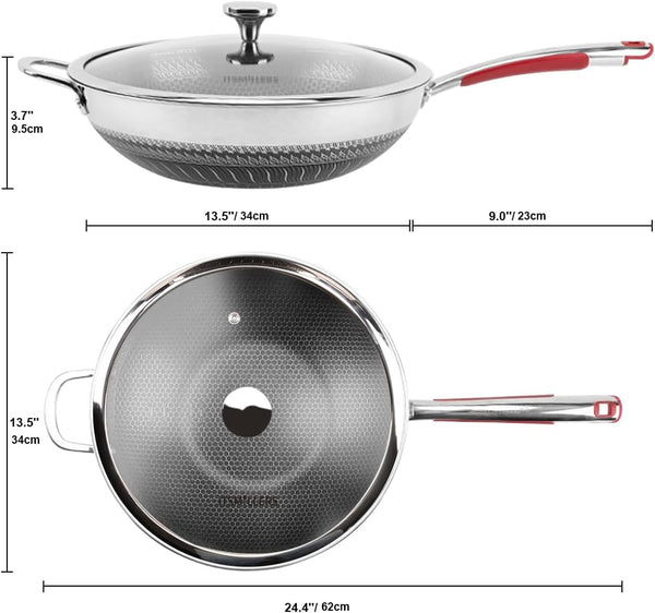 Tri-Ply Stainless Steel Wok with Lid, 13.5'' PFOA Free Nonstick Stir Fry Pan, Induction Compatible, Dishwasher and Oven Safe, Scratch-Resistant Surface5