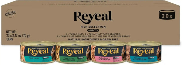 Reveal Fish Variety in Broth Wet Cat Food, 5-Flavor 30-Pack 2.47 Oz Cans | 100% Natural, High Quality Protein, Limited Ingredient, Grain Free, No Fillers, No Artificial Additives, No By-Products10