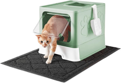 Medario Cat Litter Box with Litter Mat and Scoop, Large Covered Litter Box with Lid, Enclosed Kitty Box, Front Entry Top Exit, Odor Control, Easy to Clean (Grey)9