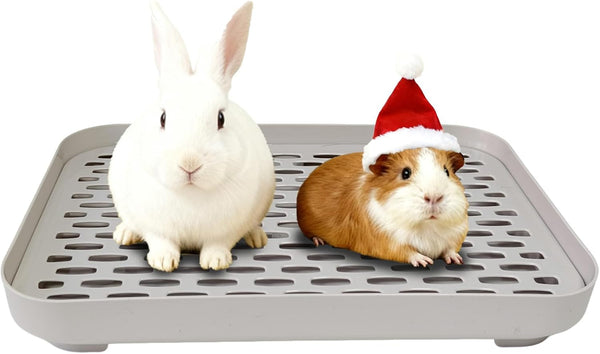 Kathson Rabbit Litter Box, Bunny Potty Trainer Tray Guinea Pig Litter Box with Grid, Small Animal Toilet for Bunny Guinea Pigs Ferret Cats Chinchilla (Grey, Large)1