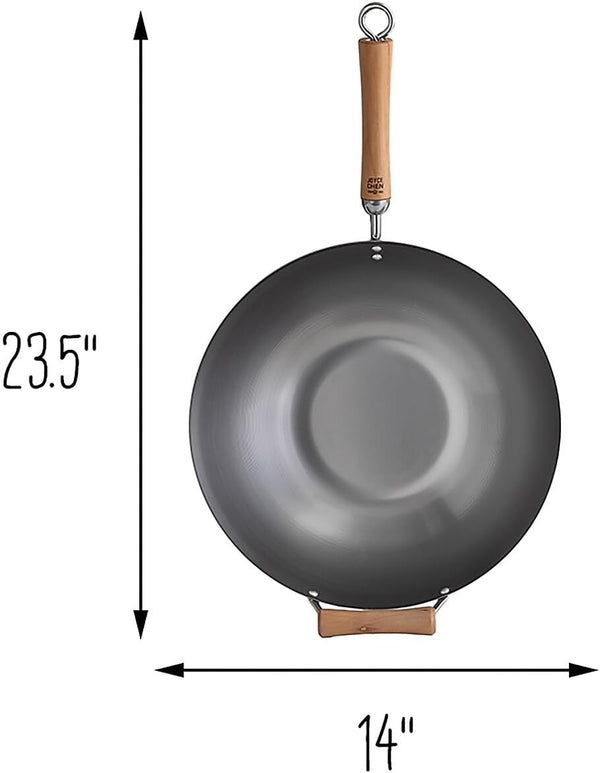 JOYCE CHEN Classic Series 14-Inch Uncoated Carbon Steel Wok Set with Lid and Birch Handles, 4 Pieces7