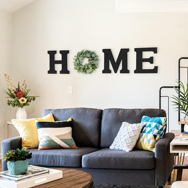 Wood Home Sign with Eucalyptus Wreath for O Home Decor Wall Decor | Hanging Farmhouse Wall House Decor Wood Letters for Wall Art Rustic Home Decor Wall Decor Living Room Kitchen Entryway Black7