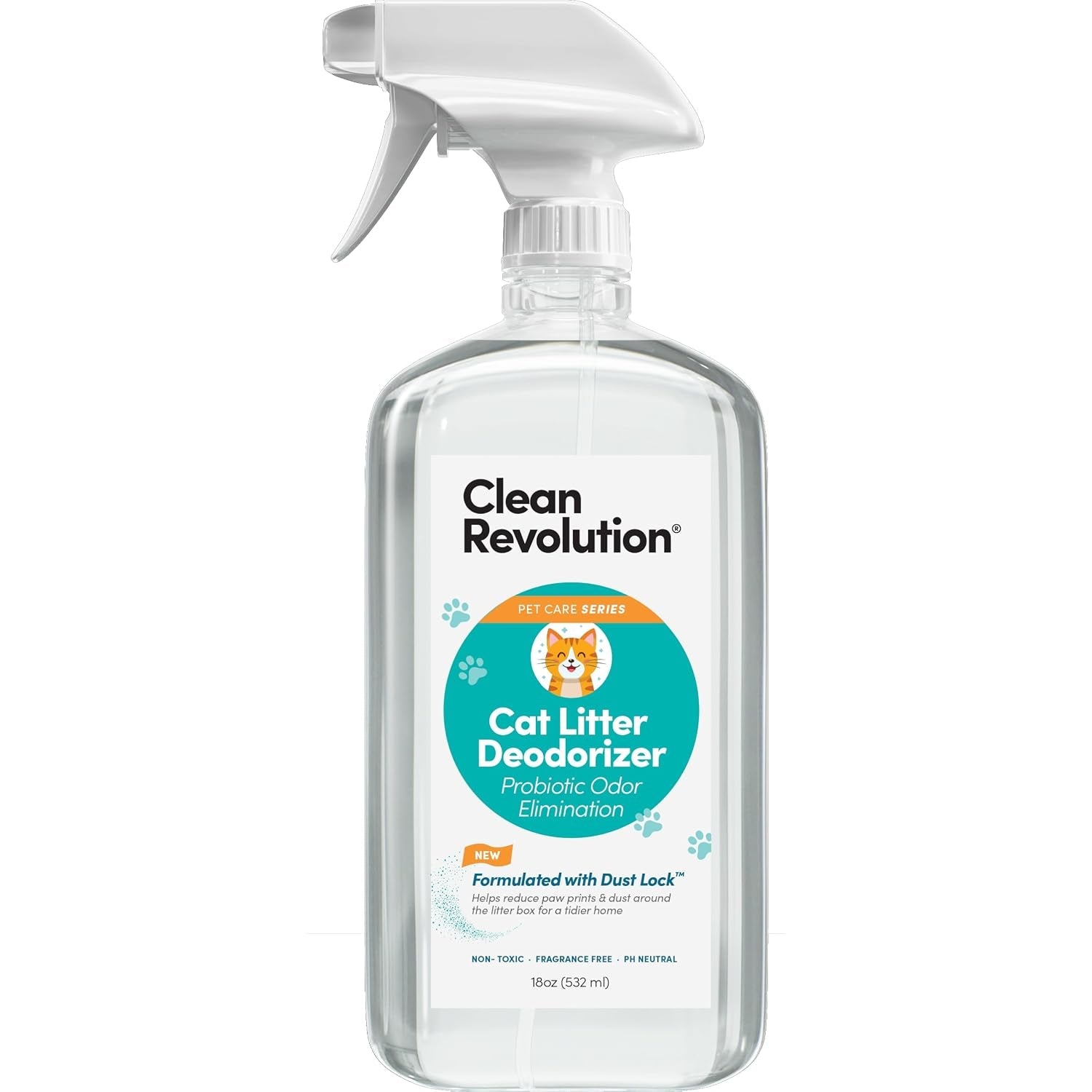 clean-revolution-cat-litter-deodorizer-spray-18oz-probiotic-odor-elimination-with-dustlock™-fragrance-free-extends-litter-life-non-toxic-safe-for-all-cats-made-in-usa