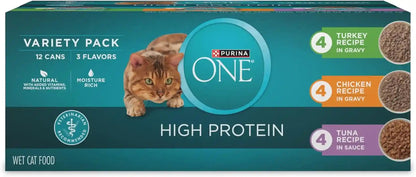 Purina ONE Natural, High Protein Cat Food Variety Pack, Turkey, Chicken and Tuna Recipes - (2 Packs of 12) 3 Oz. Cans1