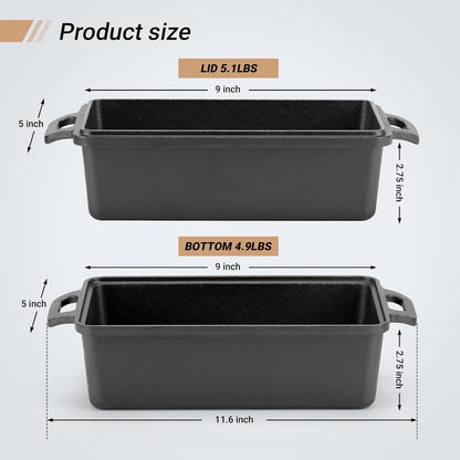 9×5 Inch Cast Iron Loaf Pan with Lid | Bread Baking Pan | Even Heat Distribution for Homemade Bread, Cake, and Meatloaf | 2 Piece Set3